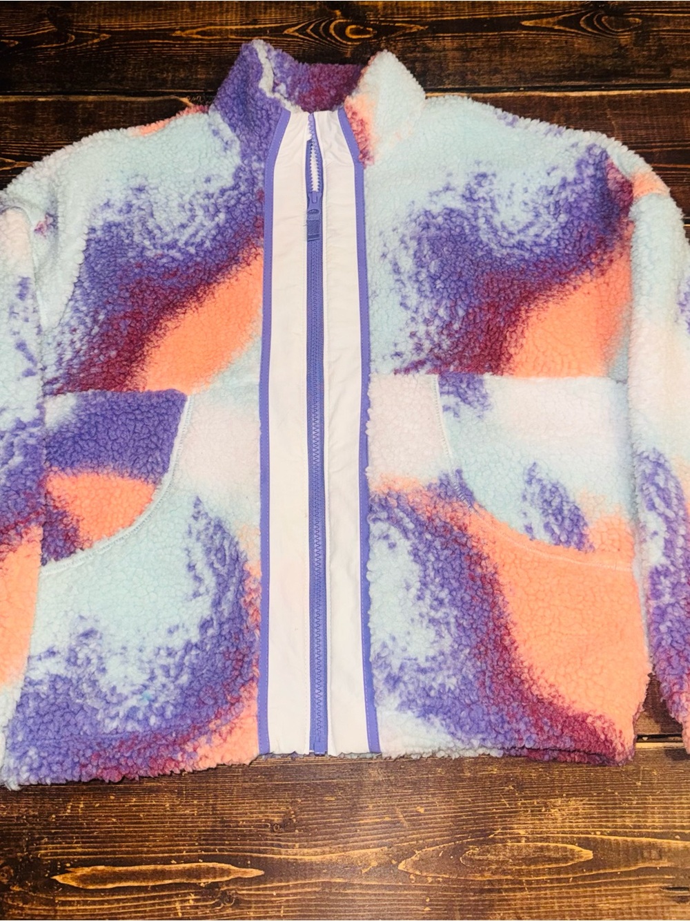 DSG Kids Sherpa Zip Jacket in Pastel Blue, Purple & Peach